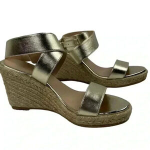 Stuart Weitzman Women's Gold Lexia Espadrille Wedge Sandals Size 6.5 Summer